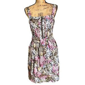 SPORTMAX CODE Floral Sun Dress SZ 10 Zipped Front Pockets Belted 100% Cotton